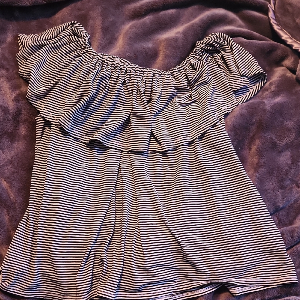 Mossimo Black and White Striped Off-Shoulder Top